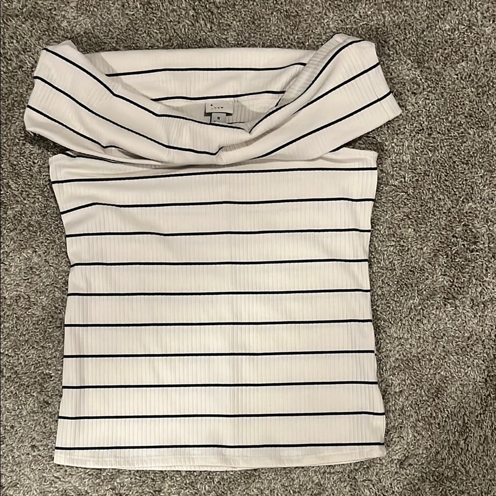 a new day White and Navy Striped Off-Shoulder Top